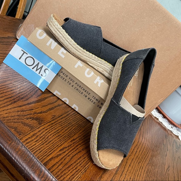 Toms Shoes - Toms Open Toe Platform Black Washed canvas